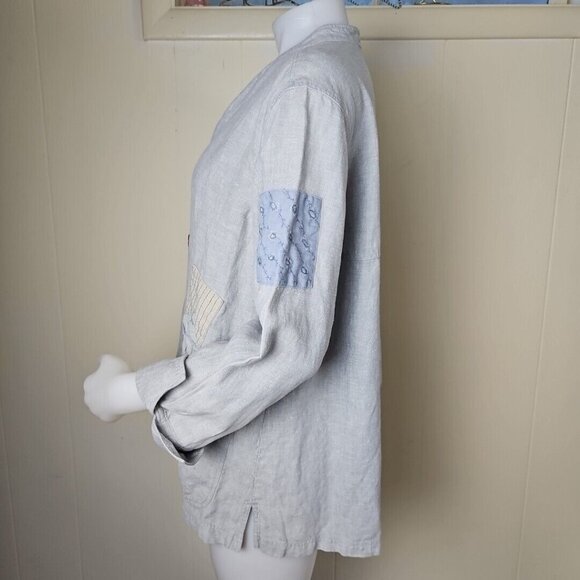 J JIll Unstructured Linen Jacket Womens M Sage Lagenlook Embroidered Vintage - Picture 3 of 16